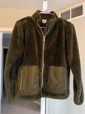 Anne Klein Olive Green Plush Zip Jacket